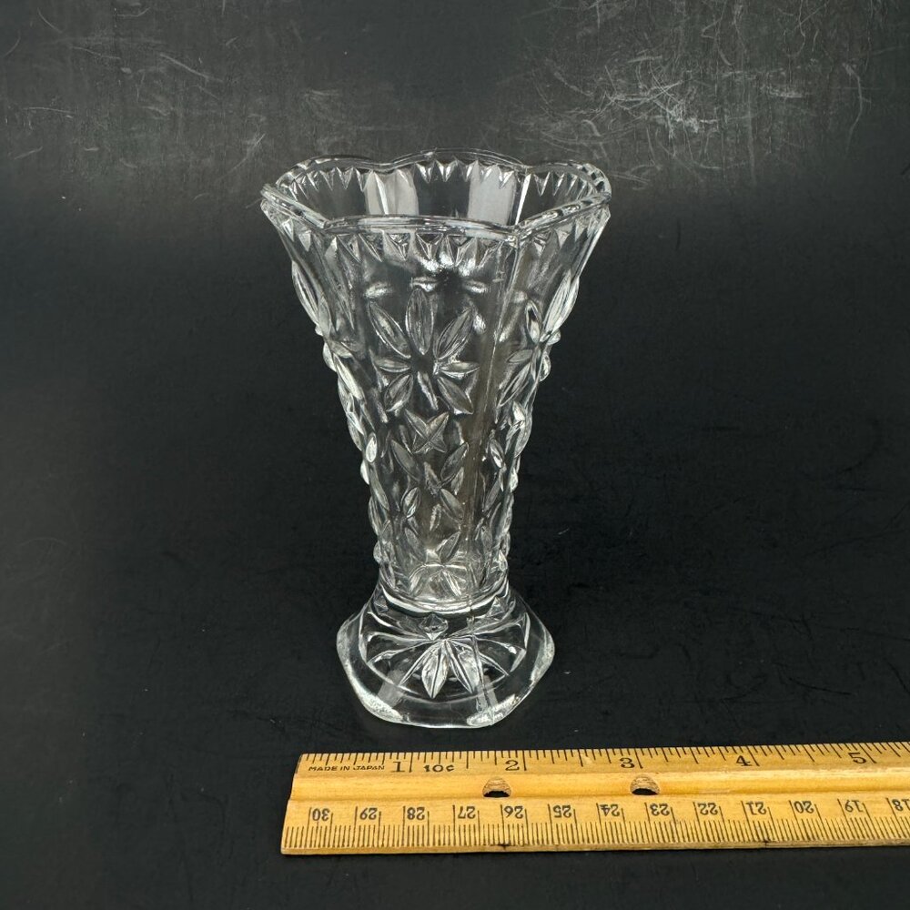 Vtg Small Clear Glass Crystal Pressed Bud Vase Germany Texture Tabletop 5 inches